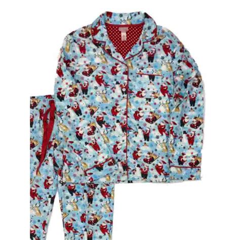 Wondershop Womens Blue Flannel Santa Claus Snowman Christmas Holiday