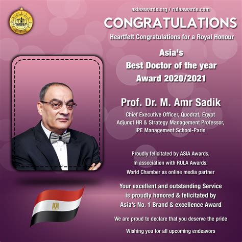 Prof Dr M Amr Sadik has bagged Asia's Best Doctor of the Year Award