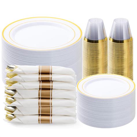 Amazon BESTVIP 350PCS Gold Plastic Dinnerware Set Disposable