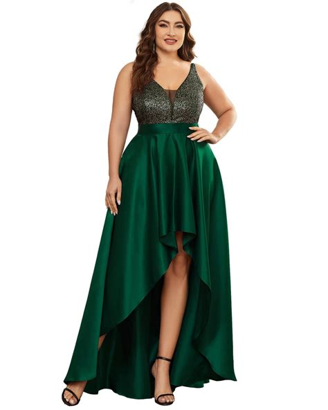 Sparkly Bodice High Low Prom Dress Dark Green