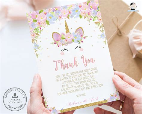 Unicorn Thank You Card Template Excel Example Emetonlineblog