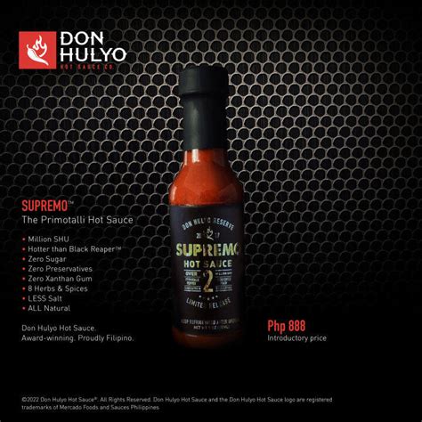 Don Hulyo Reserve Supremo Hot Sauce Primotalli Pepper Ml