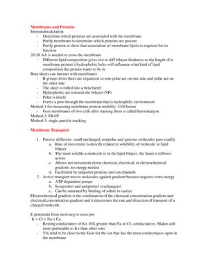 Mcb Exam Exam Review Mcb Lectures I Missed Lecture Membrane