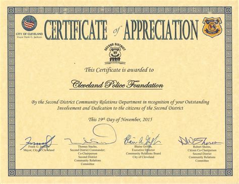 Cleveland Police Foundation Receives Certificate Of Appreciation The