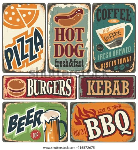 Vintage Restaurant Signs Collection Retro Food Stock Vector (Royalty ...