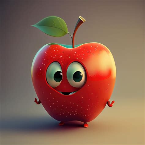 Premium Photo 3d Cute Apple Cartoon Character Generative Ai