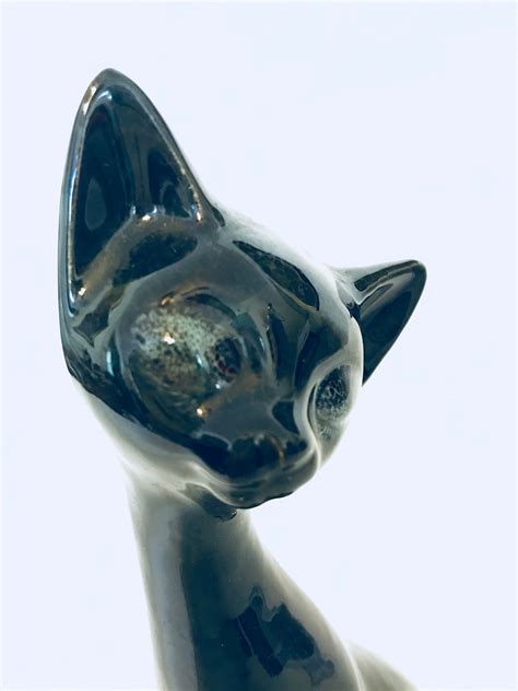 Black Cat Figurine 1960s Ceramic Cat Mid Century Modern Retro Home Decor Kitsch 60s Pussy