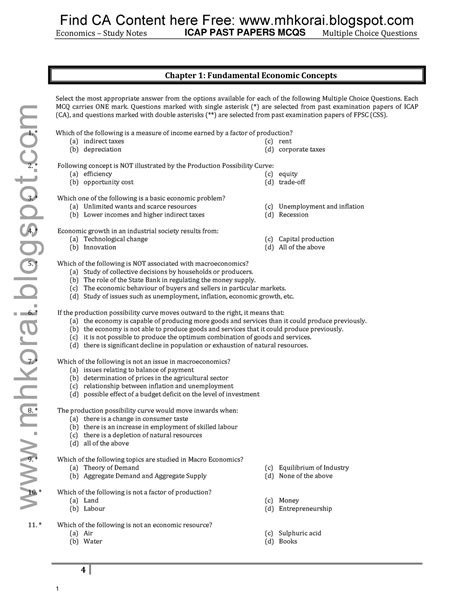 Caf 02 Chp Wise Mcqs Economics Study Notes Multiple Choice