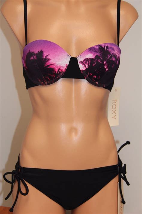 NWT Roxy Swimsuit 2pc Bikini Set Sz S MLD6 Bandeau Adj Sides EBay