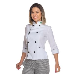 Demorgan Uniformes Dolmã Chef de Cozinha Feminina Manga 3 4 Bandeira