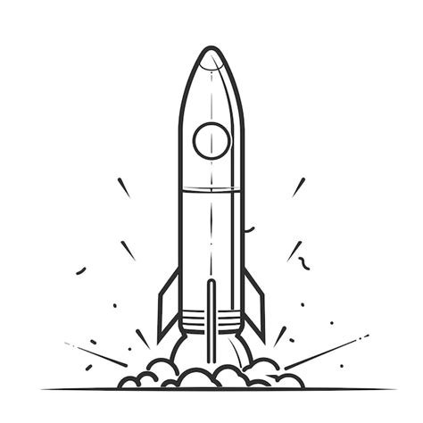 Simple Line Art Of A Rocket Launching With Smoke And Sparks Premium