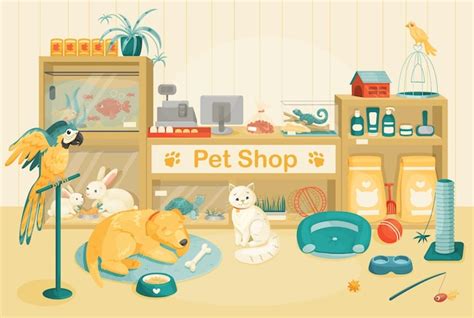 Premium Vector Pet Shop Indoor Vector Cartoon Illustration