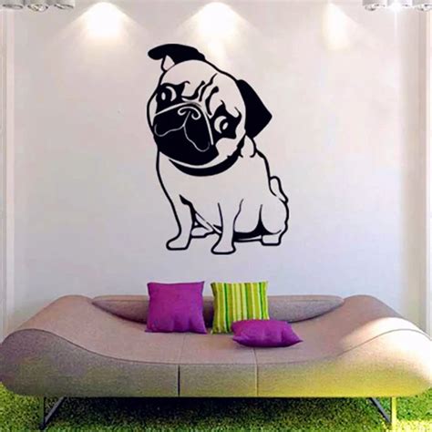 Cute Pug Dog Wall Stickers Home Decor Funny Dog Vinyl Wall Decal Mural ...