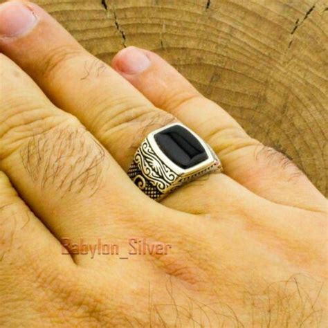 Turkish Handmade 925 Sterling Silver Onyx Stone Leaf Design Mens Ring All Sizes Ebay