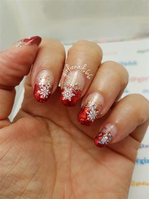 Red French Manicure With Snowflakes Christmas Nail Designs Christmas