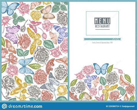 Menu Cover Floral Design With Pastel Menelaus Blue Morpho Lemon