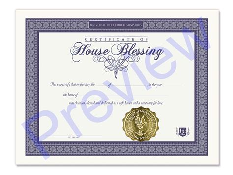 Home Blessing Certificate Universal Life Church