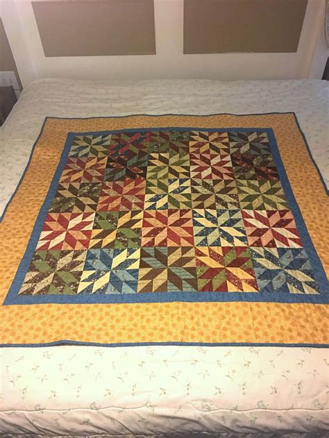 Lemoyne Star Quilt Star Quilt Quilted Throw Red Blue Green Brown