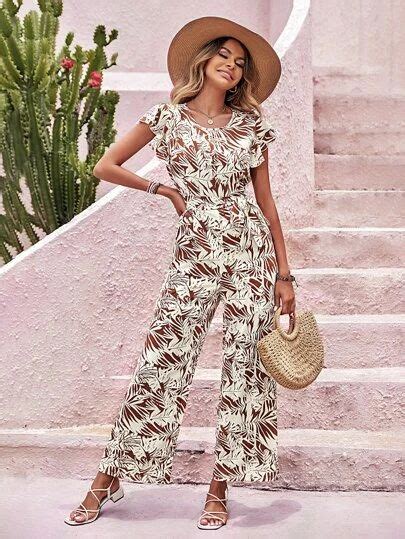 Allover Floral Print Shirred Waist Jumpsuit Without Belt Shein South