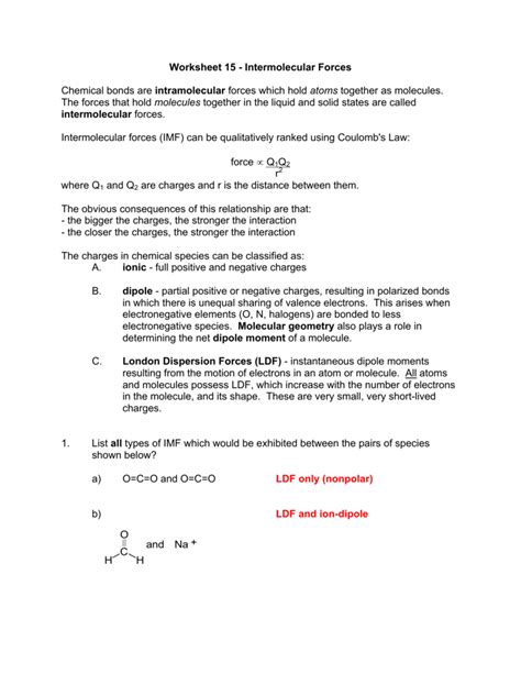 Intermolecular Forces Worksheet Key