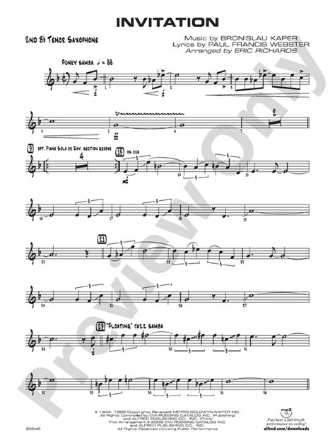 Invitation 2nd B Flat Tenor Saxophone 2nd B Flat Tenor Saxophone Part Digital Sheet Music