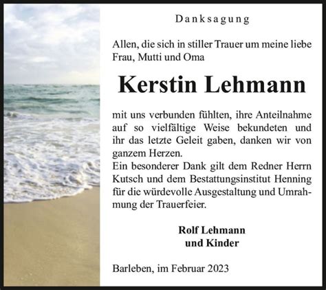 Traueranzeigen Von Kerstin Lehmann Abschied Nehmen De