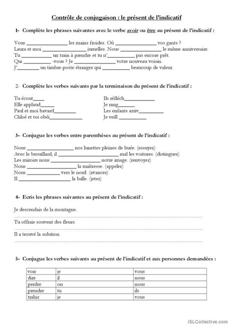 Pr Sent De L Indicatif English Esl Worksheets Pdf Doc