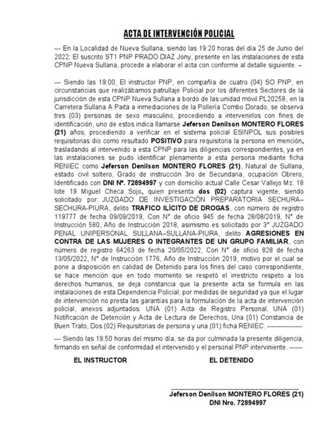 Acta De IntervenciÓn Policial Y Requisitoria De Persona Rq Nuñez