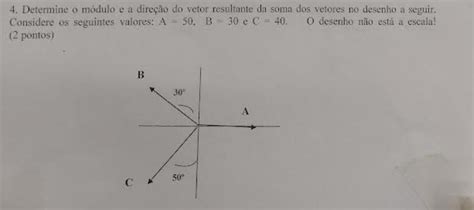 Determine o módulo e a direção do vetor resultante da soma dos vetores