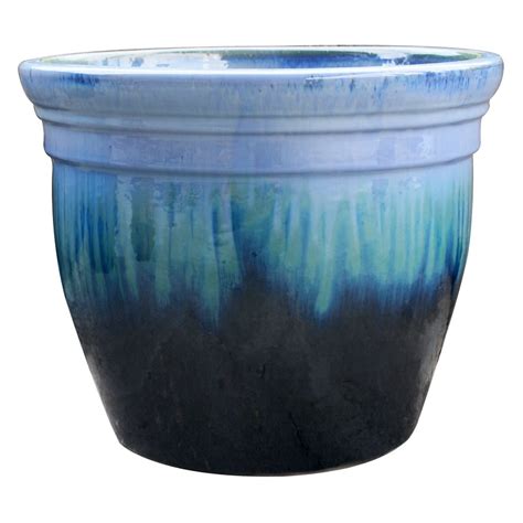 Allen Roth 10 6 In W X 9 In H Blue Green Ceramic Planter At Lowes