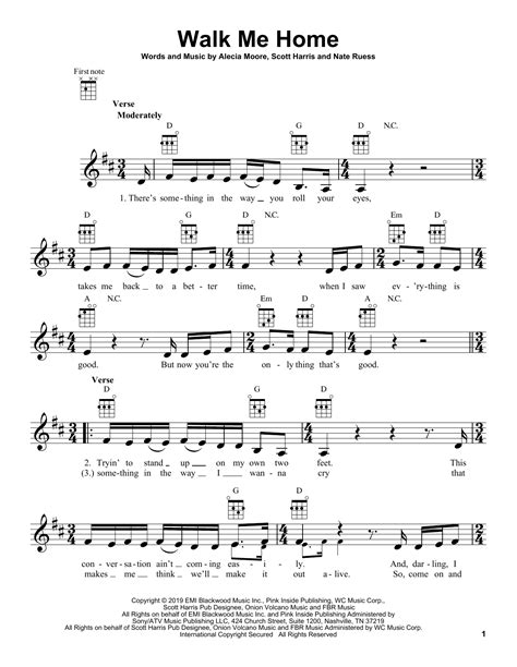 Walk Me Home Sheet Music Pink Ukulele