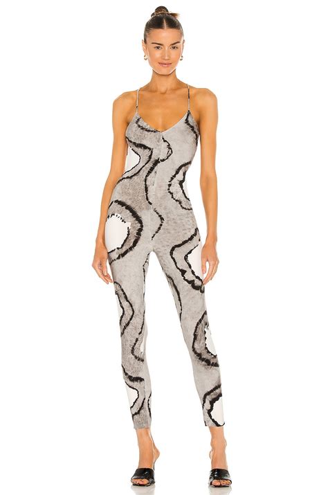 Norma Kamali Low Back Fara Slip Catsuit In Black Tie Dye Revolve