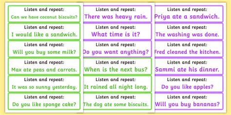 Listen And Repeat 4 5 Word Length Sentence Cards Set 2 Listen