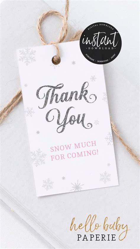 Pink Snowflake Thank You Tags Thank You Tags Winter Wonderland Baby