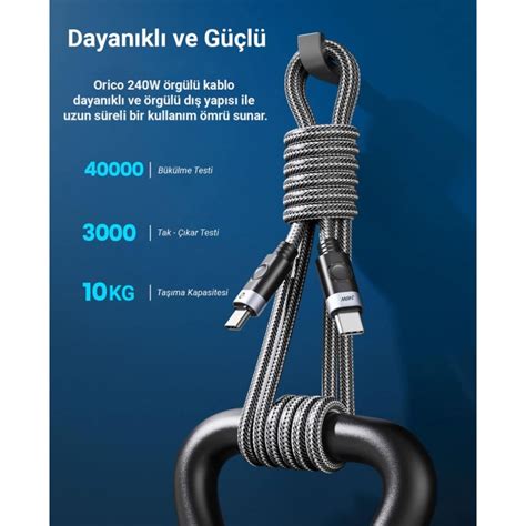 Orico 240W 5A PD Type C to Type C Hızlı Şarj ve Data Kablosu 1 Metre