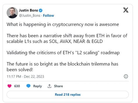 ทุกสายตากำลังจับจ้องไปที่คู่แข่ง L1 แทนที่จะเป็น Ethereum Eth นักลงทุน Justin Bons กล่าว