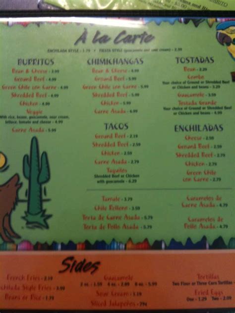 Salsa Fiesta Menu Menu For Salsa Fiesta Willcox Willcox Urbanspoon