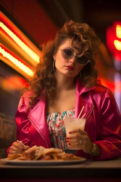 Premium Photo 80s Woman In An American Diner