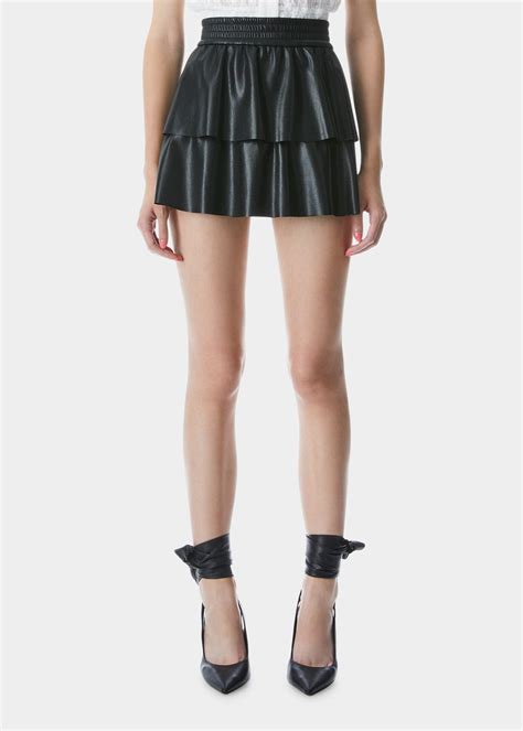 Alice Olivia Jia Vegan Leather Smocked Tiered Mini Skirt Big Apple Buddy