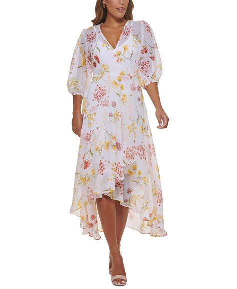 Calvin Klein Womens Floral Print Chiffon High Low Maxi Dress Macys