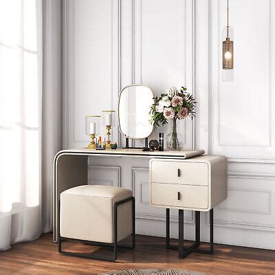 Dropship Modern Extendable Makeup Vanity Table With Pu Leather Solid