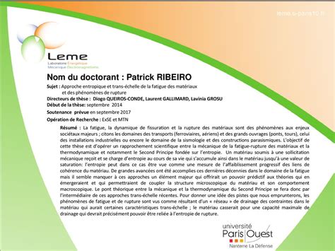 Nom Du Doctorant Patrick Ribeiro Ppt T L Charger