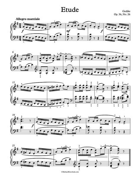 Free Piano Sheet Music Etude Op 36 No 26 Gedike Michael Kravchuk