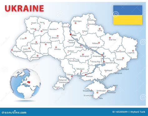 Detailed Map Of Ukraine Administrative Divisions With Country Flag And