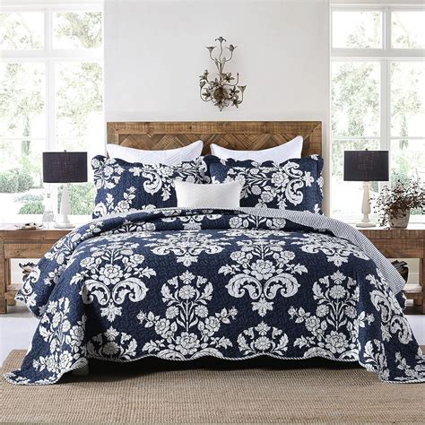 Amazon Haowenuan King Quilt Set Cotton Navy King Size Quilt Navy