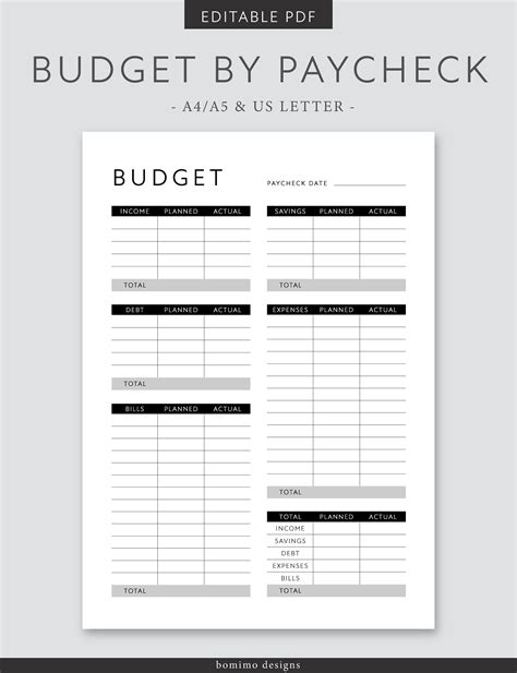 Paycheck Budget Printable Pdf Budget By Paycheck Editable Etsy