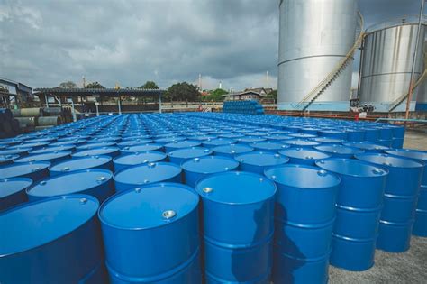 Premium Photo Oil Barrels Blue Or Chemical Drums Horizontal Stacked Up