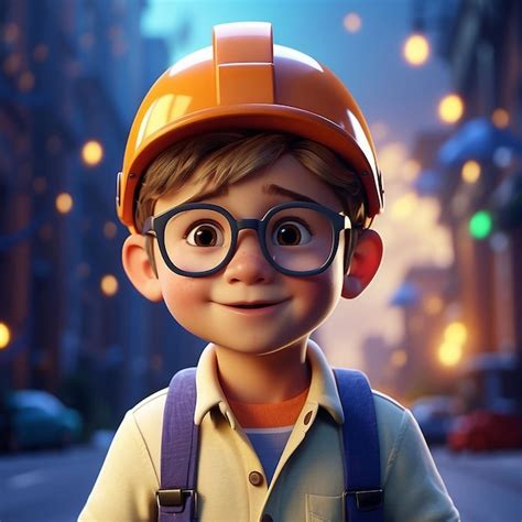 Premium Photo 3d Render A Cute Little Boy With A Helmet And Glasses Wearing Suspenders