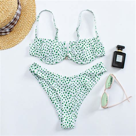 Women Summer Swimwear Bikini Set Bra Dot G String Thong Beach Swimsuit