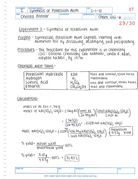 Lab Notebook Experiment 2 For General Chemistry Lab CHEM 1212 Study